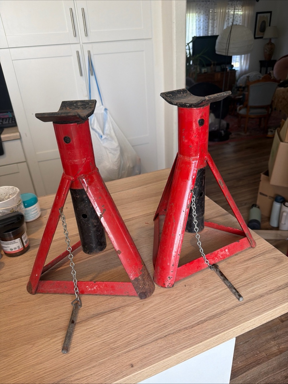 Red Heavy-Duty Steel Jack Stands - Pair